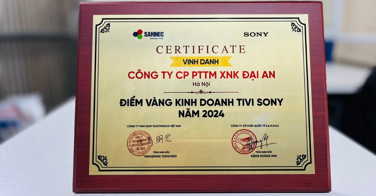 Điện máy Quang Hưng vinh dự nhận danh diệu "ĐIỂM VÀNG KINH DOANH TIVI SONY NĂM 2024" từ Sony Việt Nam &amp; hệ thống phân phối Samnec